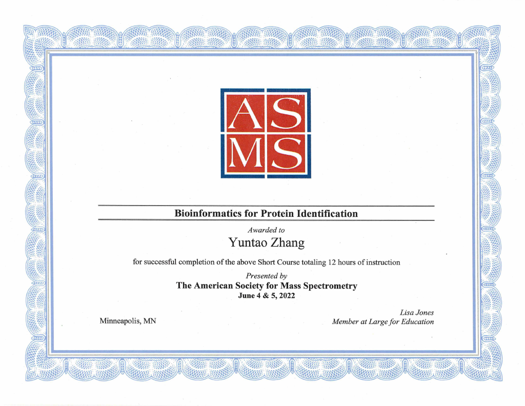 Bioinformatics for Protein Identification Certificate