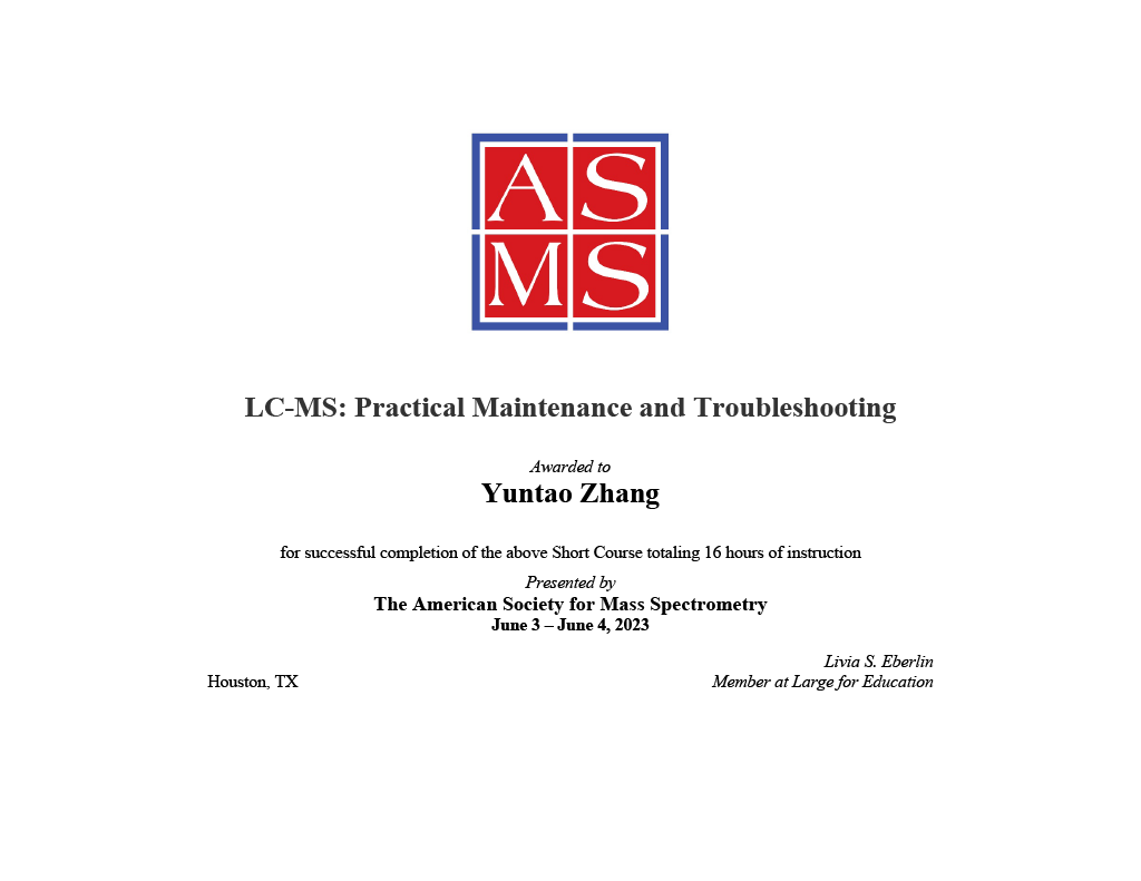 LC-MS Practical Maintenance and Troubleshooting Certificate