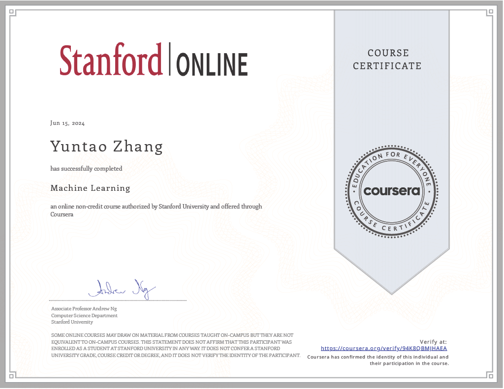 Machine Learning Certificate